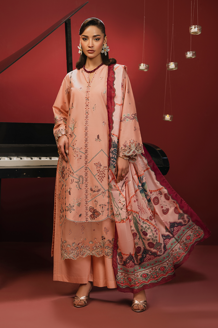 Zeenat Pret Embroidered Lawn 3-Piece Suit - Peach Pink