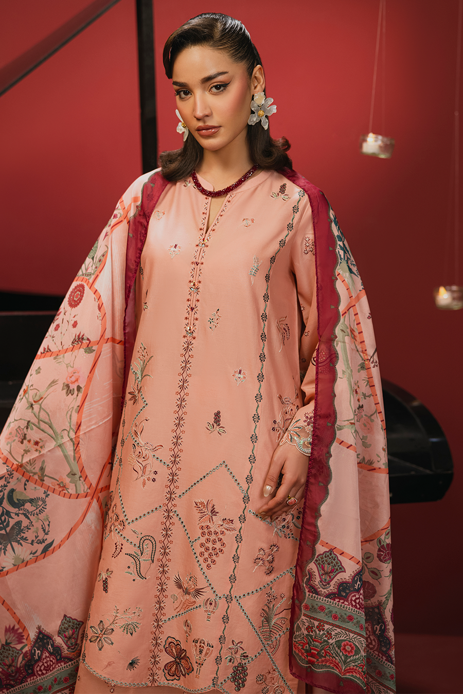 Zeenat Pret Embroidered Lawn 3-Piece Suit - Peach Pink