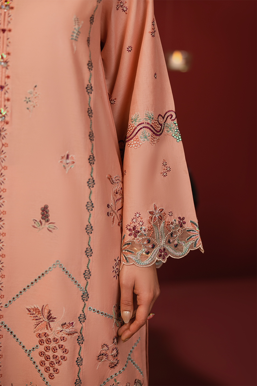 Zeenat Pret Embroidered Lawn 3-Piece Suit - Peach Pink