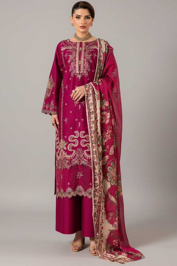 Zeenat Pret Embroidered Lawn 3-Piece Suit - Fuschia Pink