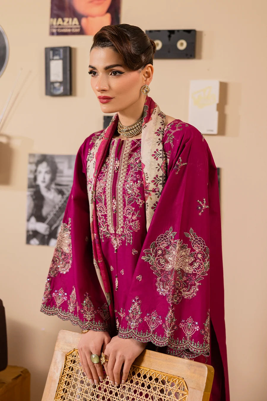 Zeenat Pret Embroidered Lawn 3-Piece Suit - Fuschia Pink