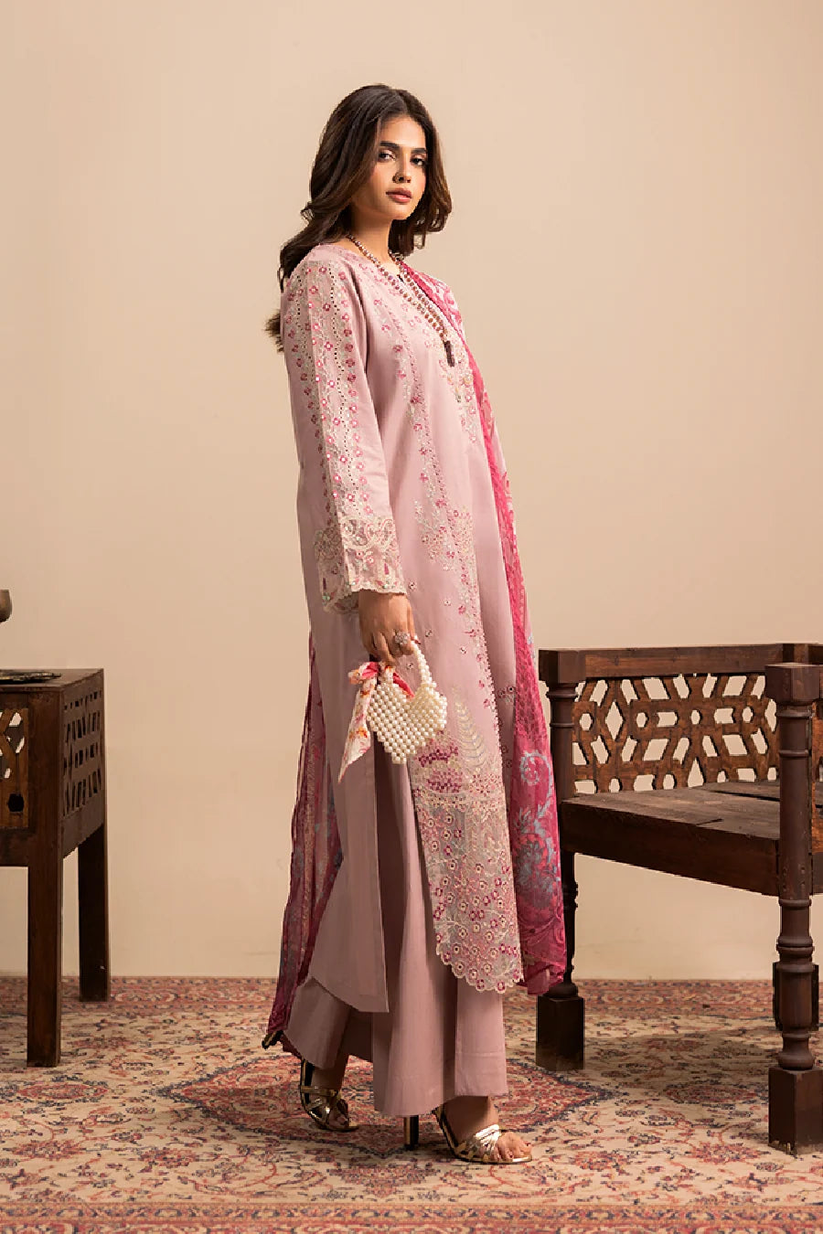Zeenat Pret Embroidered Lawn 3-Piece Suit - Tea Pink