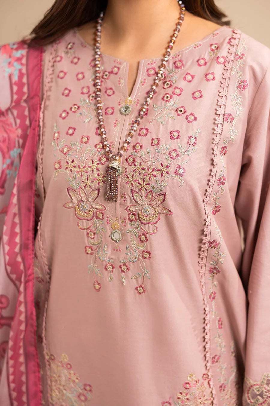 Zeenat Pret Embroidered Lawn 3-Piece Suit - Tea Pink