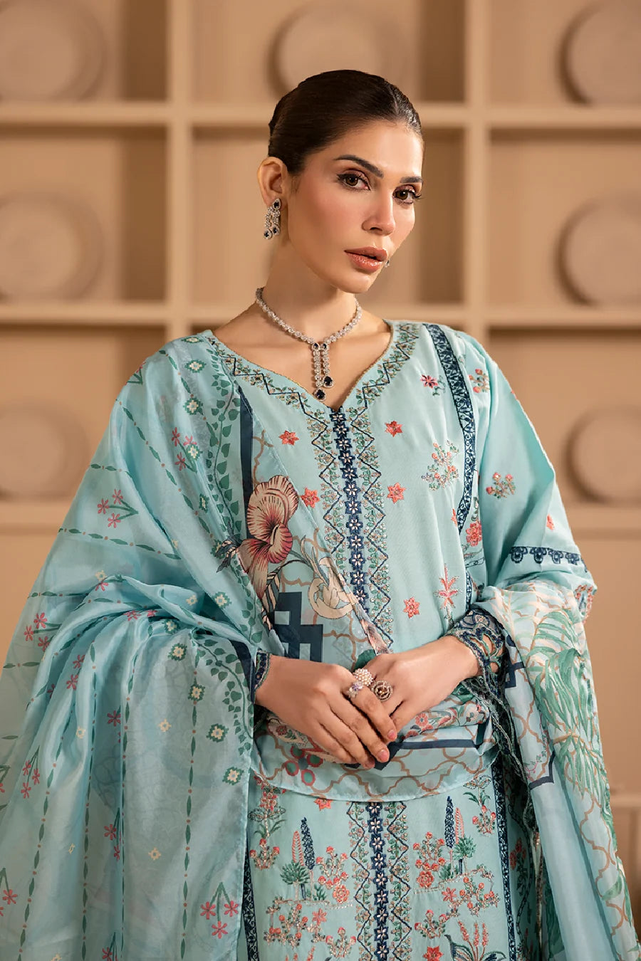 Zeenat Pret Embroidered Lawn 3-Piece Suit - Powder Blue