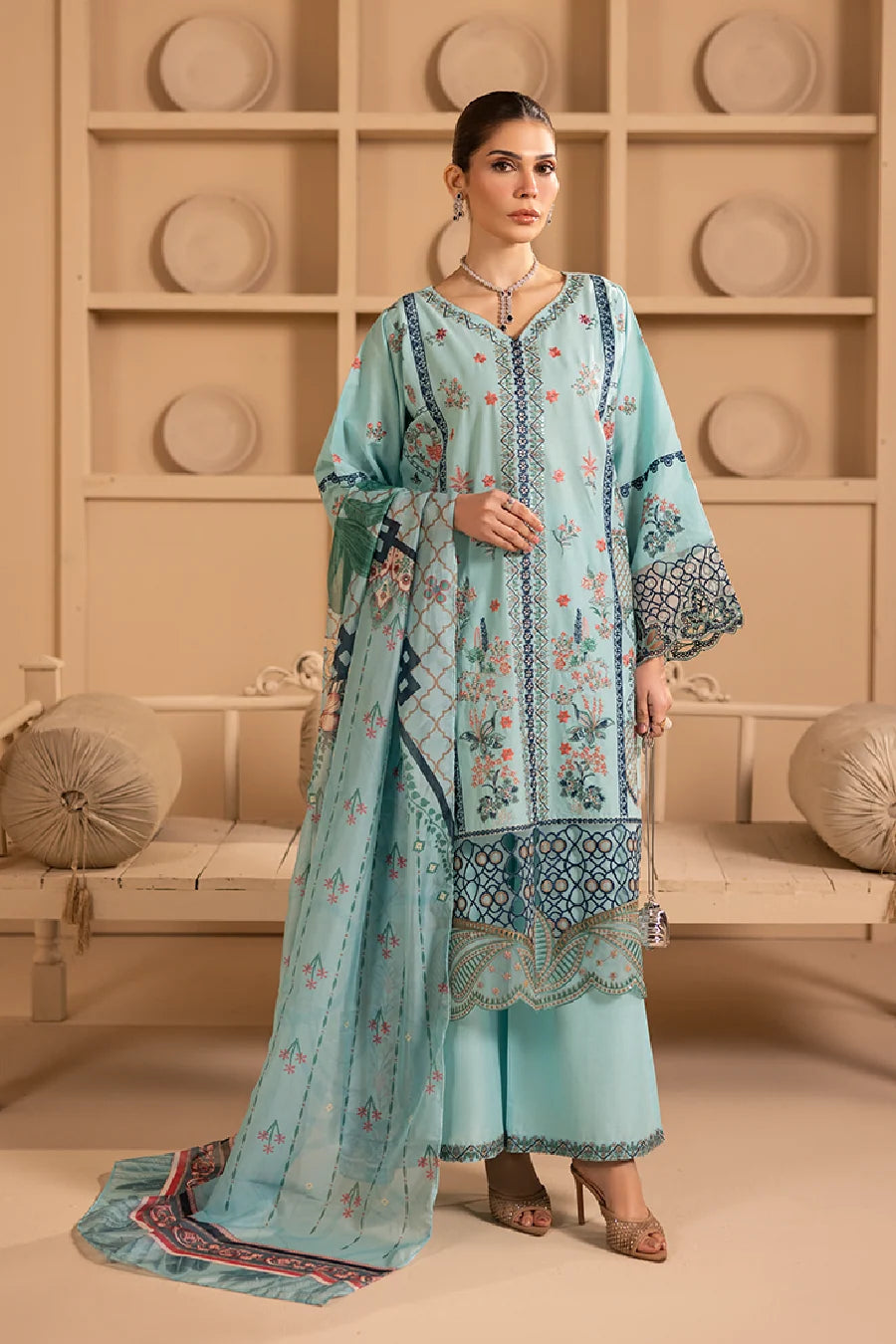 Zeenat Pret Embroidered Lawn 3-Piece Suit - Powder Blue