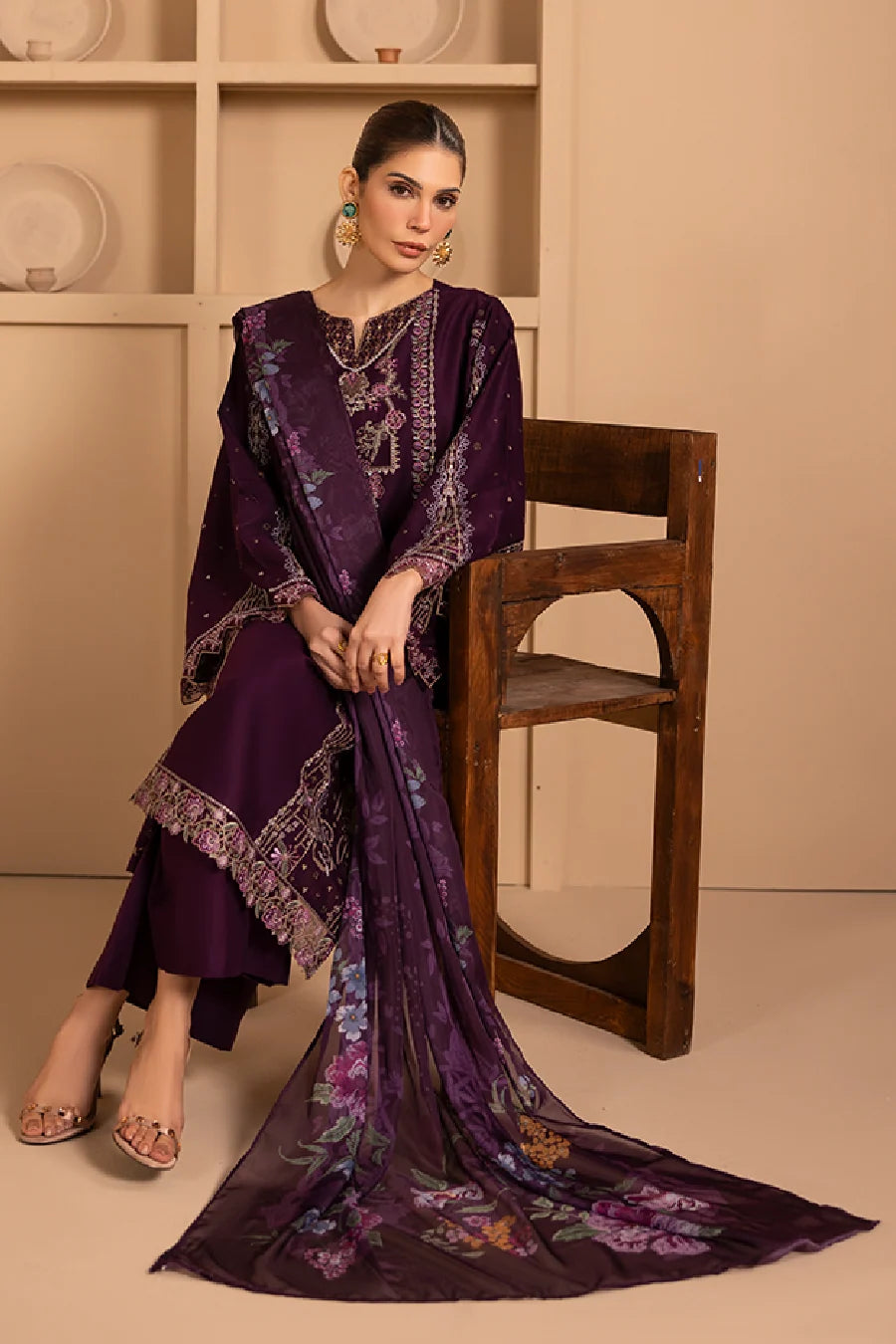 Zeenat Pret Embroidered Lawn 3-Piece Suit - Deep Plum