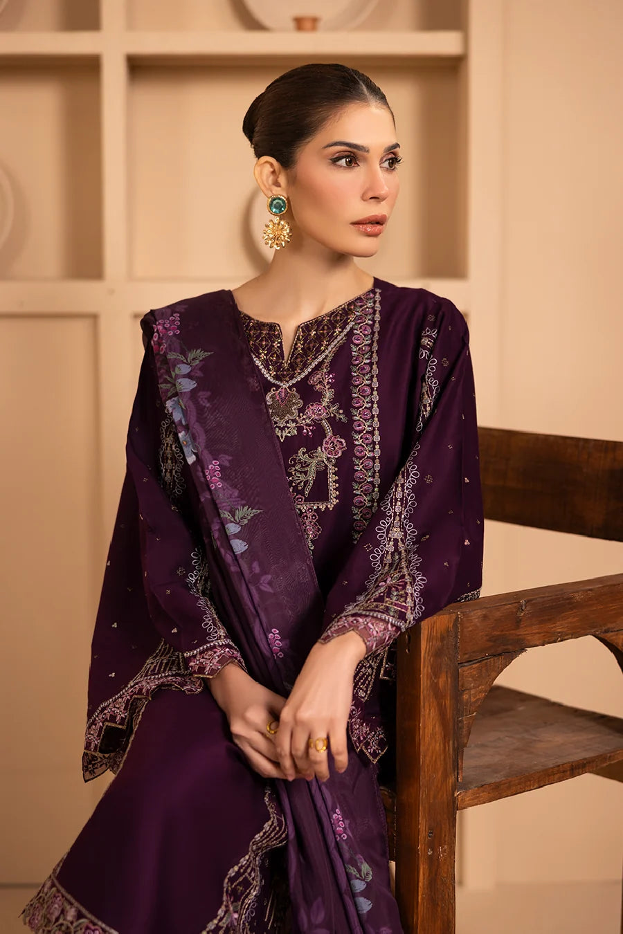 Zeenat Pret Embroidered Lawn 3-Piece Suit - Deep Plum