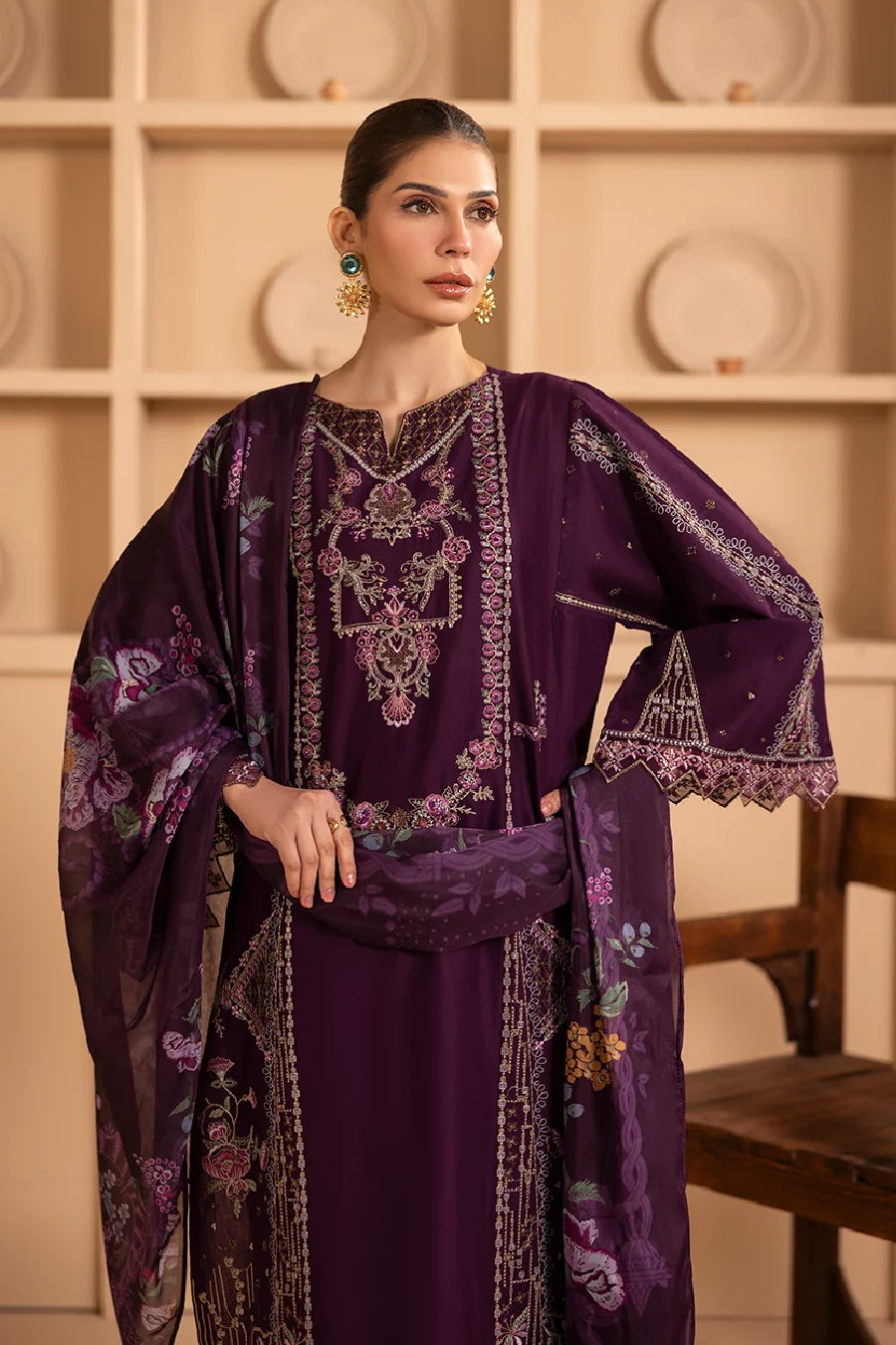 Zeenat Pret Embroidered Lawn 3-Piece Suit - Deep Plum