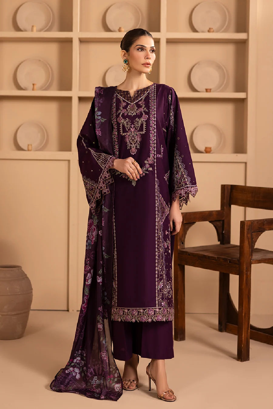 Zeenat Pret Embroidered Lawn 3-Piece Suit - Deep Plum