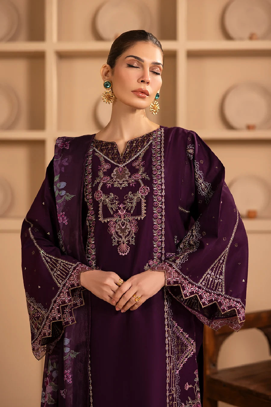 Zeenat Pret Embroidered Lawn 3-Piece Suit - Deep Plum