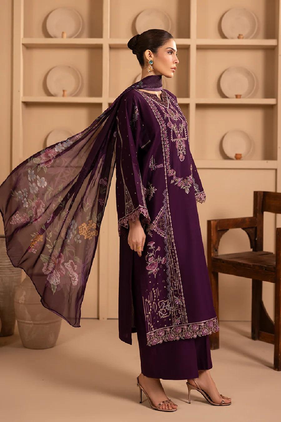 Zeenat Pret Embroidered Lawn 3-Piece Suit - Deep Plum