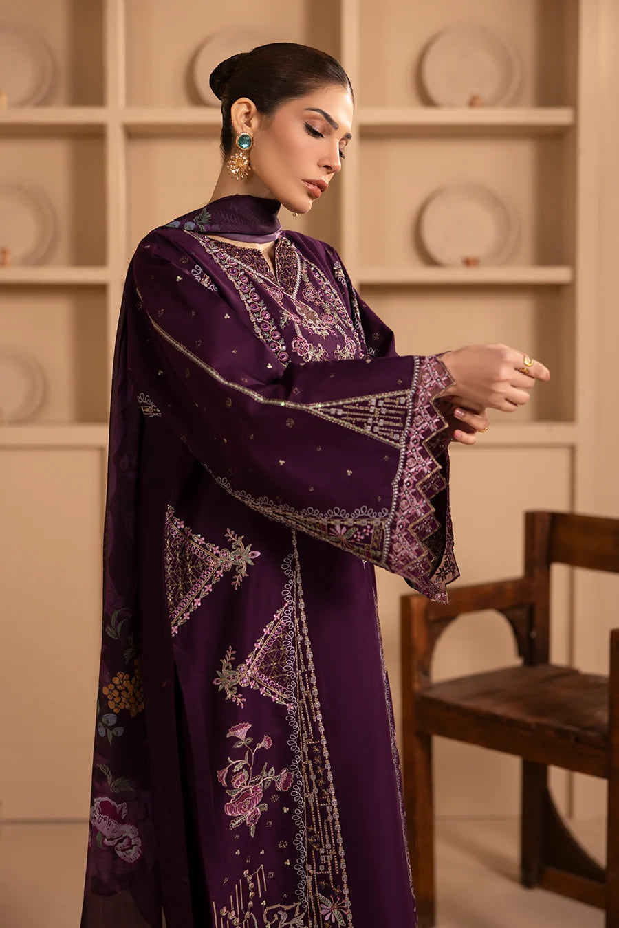Zeenat Pret Embroidered Lawn 3-Piece Suit - Deep Plum