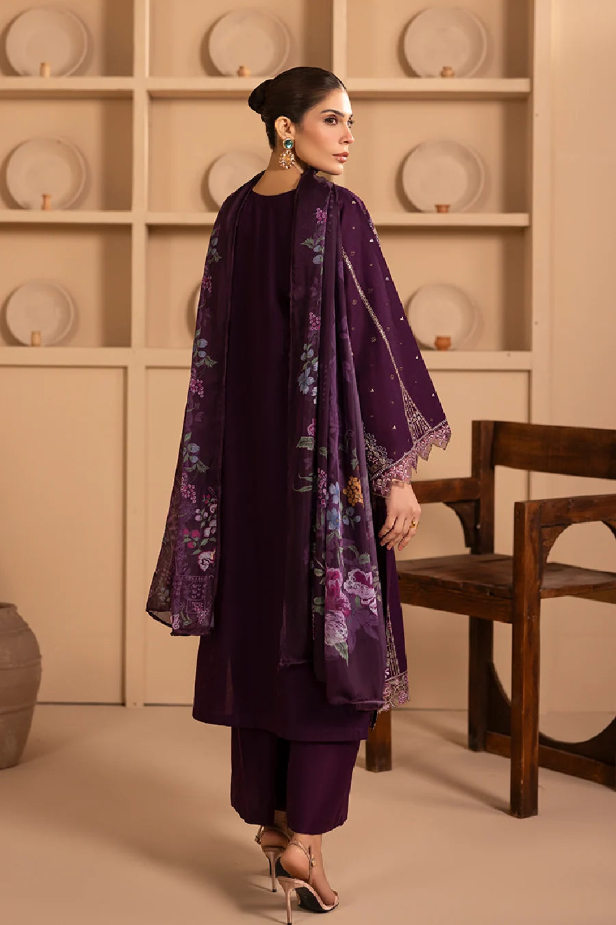 Zeenat Pret Embroidered Lawn 3-Piece Suit - Deep Plum