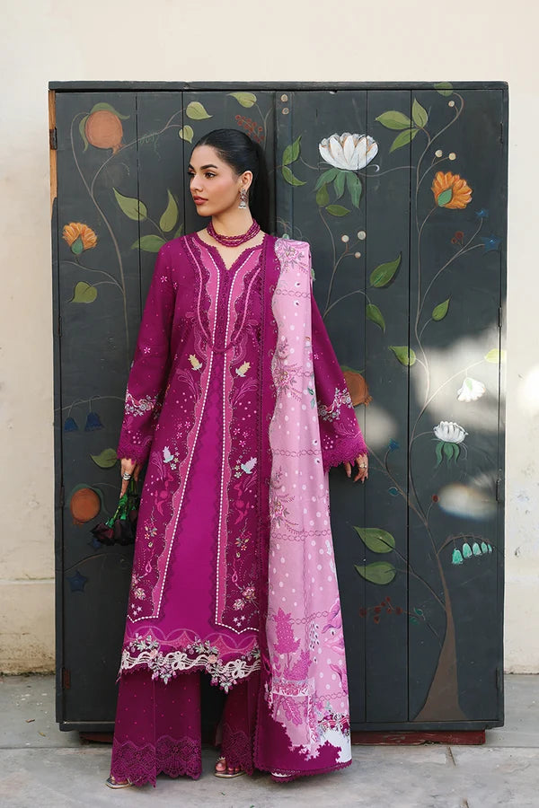 Qalamkar Embroidered Lawn 3-Piece Suit - Magenta Pink