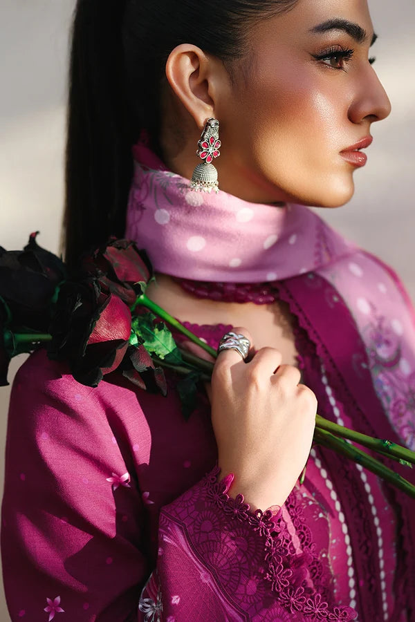 Qalamkar Embroidered Lawn 3-Piece Suit - Magenta Pink