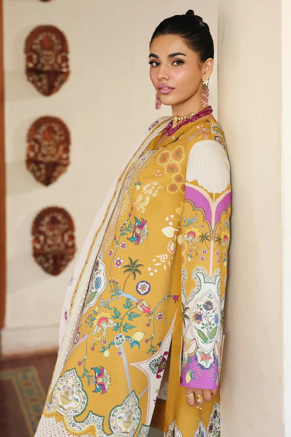 Qalamkar Embroidered Lawn 3-Piece Suit - Mustard Yellow