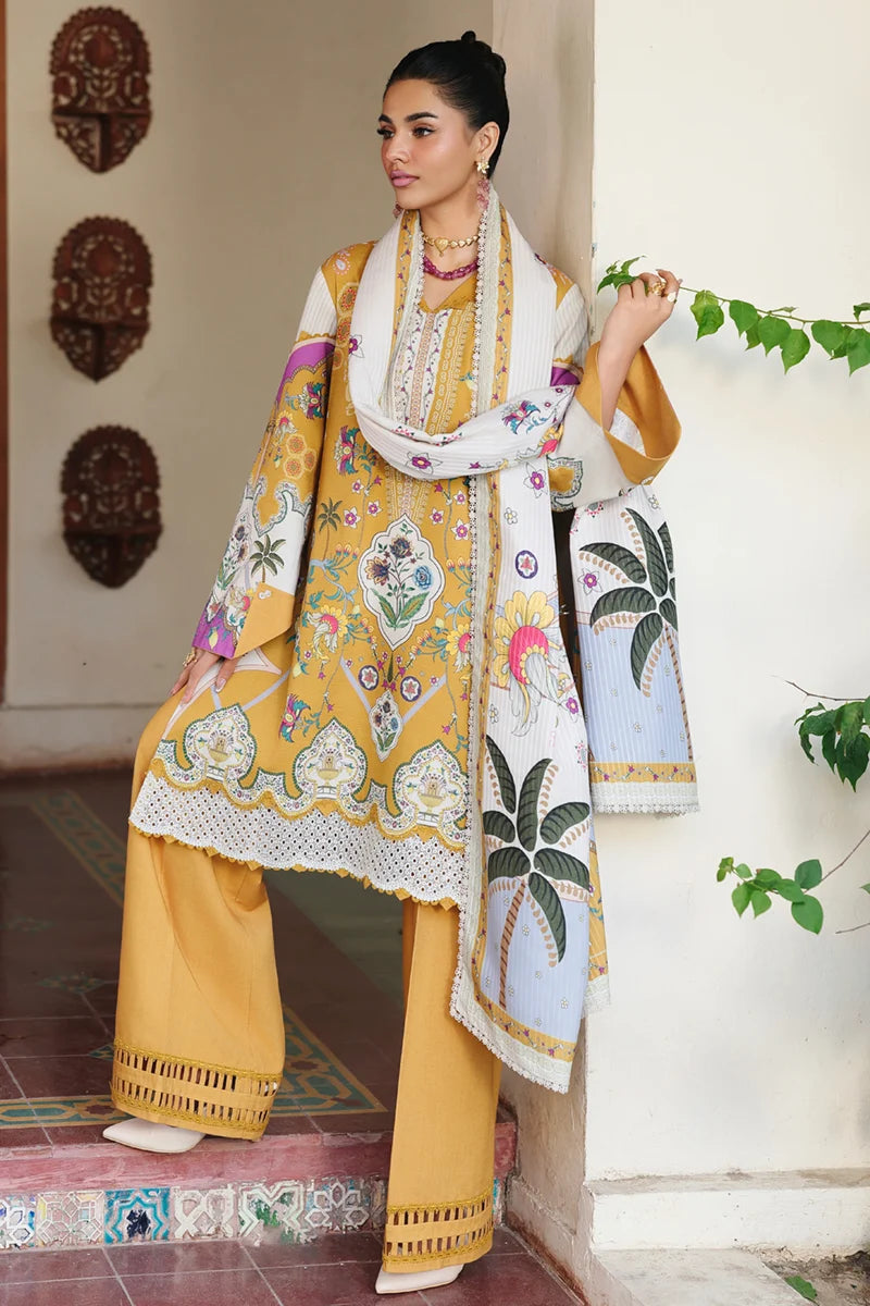 Qalamkar Embroidered Lawn 3-Piece Suit - Mustard Yellow