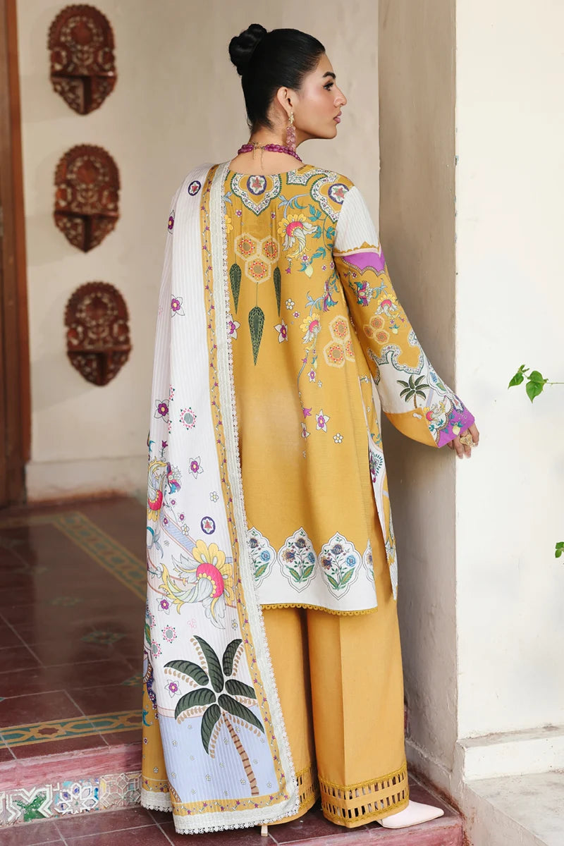 Qalamkar Embroidered Lawn 3-Piece Suit - Mustard Yellow