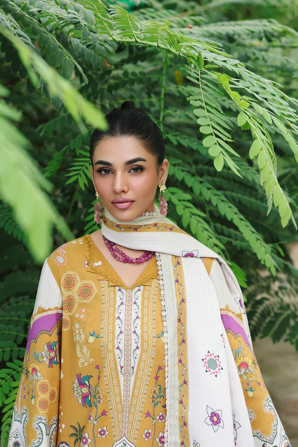 Qalamkar Embroidered Lawn 3-Piece Suit - Mustard Yellow