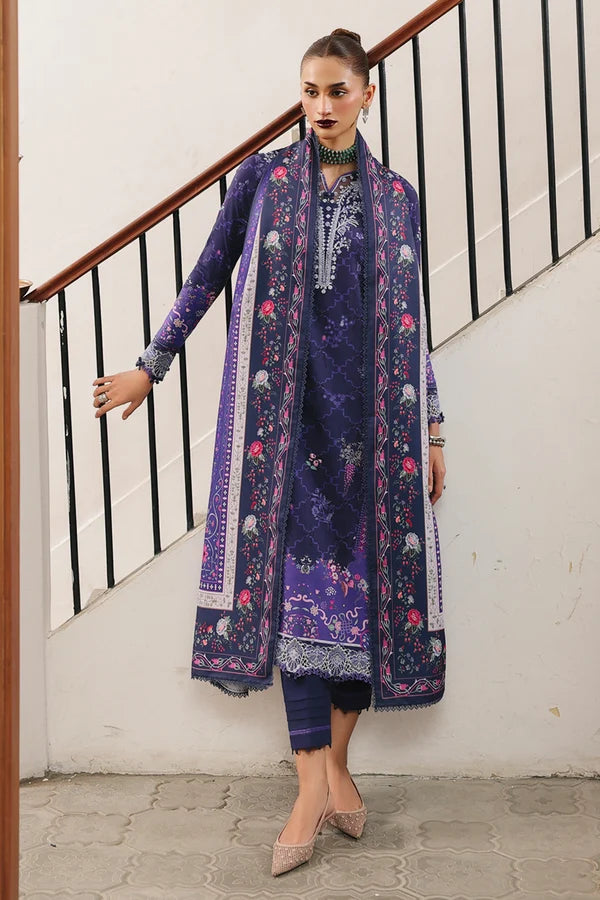 Qalamkar Embroidered Lawn 3-Piece Suit - Indigo Blue