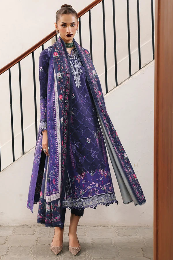 Qalamkar Embroidered Lawn 3-Piece Suit - Indigo Blue