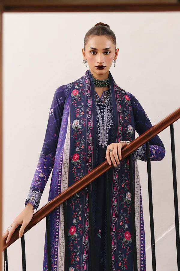 Qalamkar Embroidered Lawn 3-Piece Suit - Indigo Blue