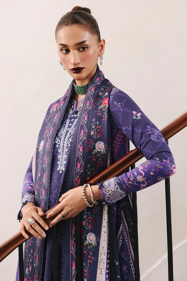 Qalamkar Embroidered Lawn 3-Piece Suit - Indigo Blue