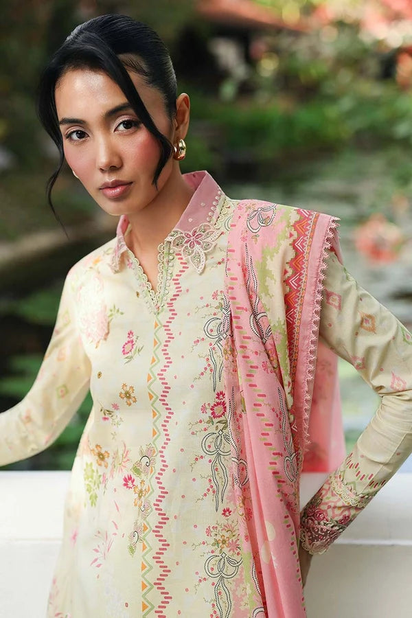 Qalamkar Embroidered Floral Lawn 3-Piece Suit - Pastel Yellow