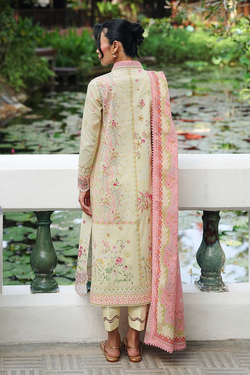 Qalamkar Embroidered Floral Lawn 3-Piece Suit - Pastel Yellow