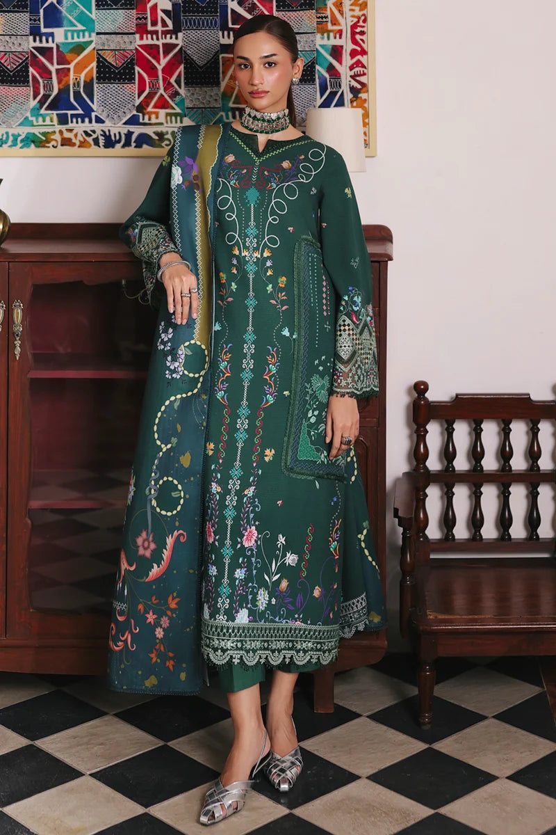 Qalamkar Embroidered Lawn 3-Piece Suit - Forest Green