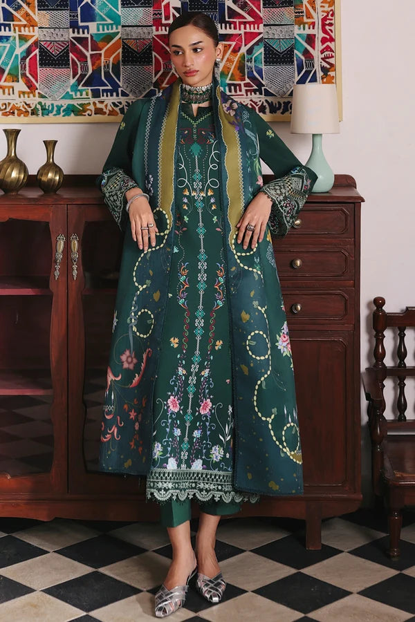 Qalamkar Embroidered Lawn 3-Piece Suit - Forest Green