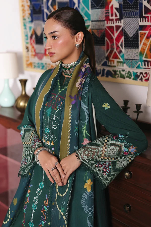 Qalamkar Embroidered Lawn 3-Piece Suit - Forest Green