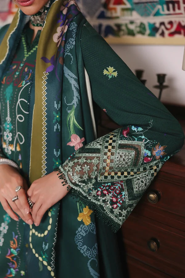 Qalamkar Embroidered Lawn 3-Piece Suit - Forest Green