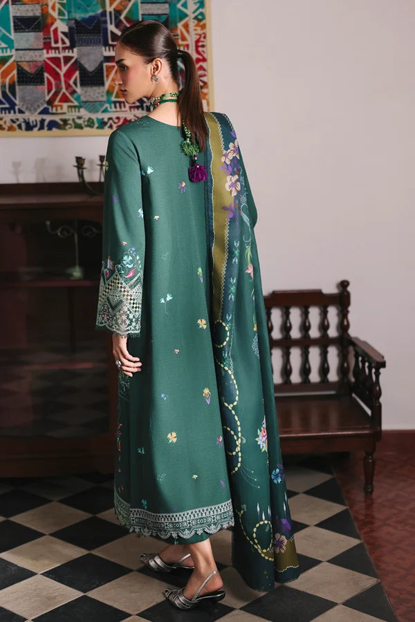 Qalamkar Embroidered Lawn 3-Piece Suit - Forest Green