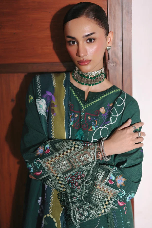 Qalamkar Embroidered Lawn 3-Piece Suit - Forest Green