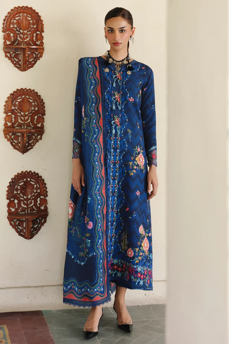 Qalamkar Embroidered Lawn 3-Piece Suit - Royal Blue