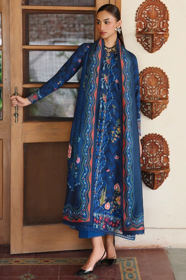 Qalamkar Embroidered Lawn 3-Piece Suit - Royal Blue