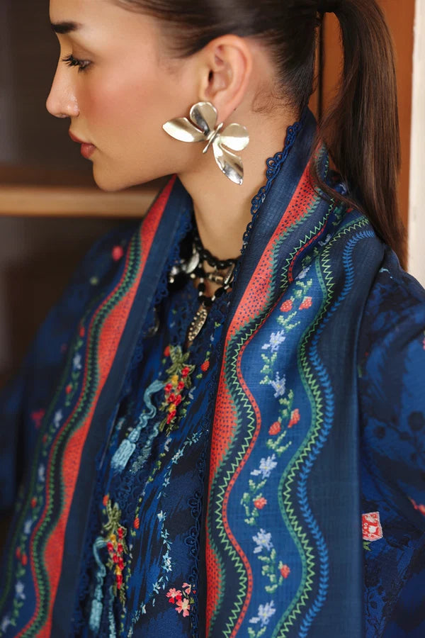Qalamkar Embroidered Lawn 3-Piece Suit - Royal Blue