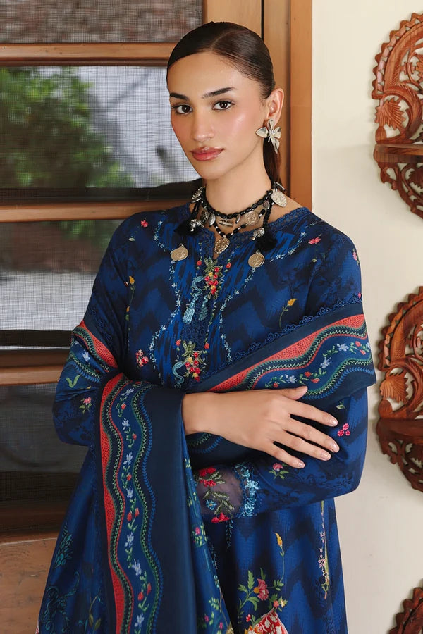 Qalamkar Embroidered Lawn 3-Piece Suit - Royal Blue