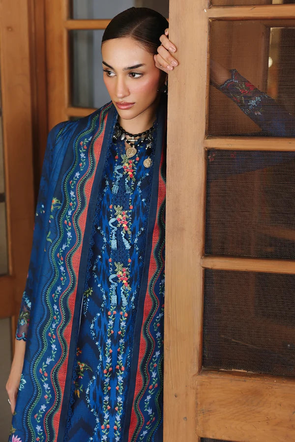 Qalamkar Embroidered Lawn 3-Piece Suit - Royal Blue