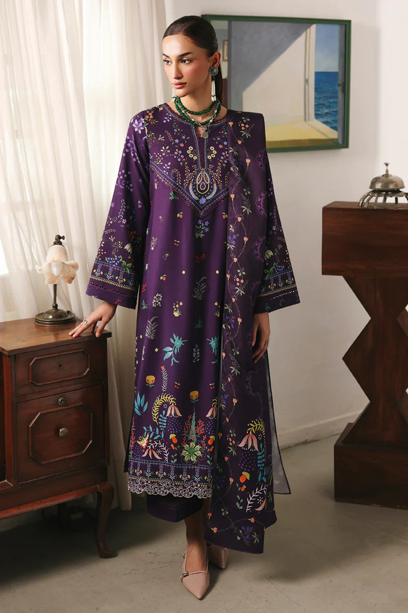 Qalamkar Embroidered Lawn 3-Piece Suit - Deep Purple