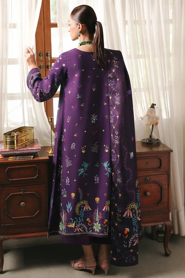 Qalamkar Embroidered Lawn 3-Piece Suit - Deep Purple