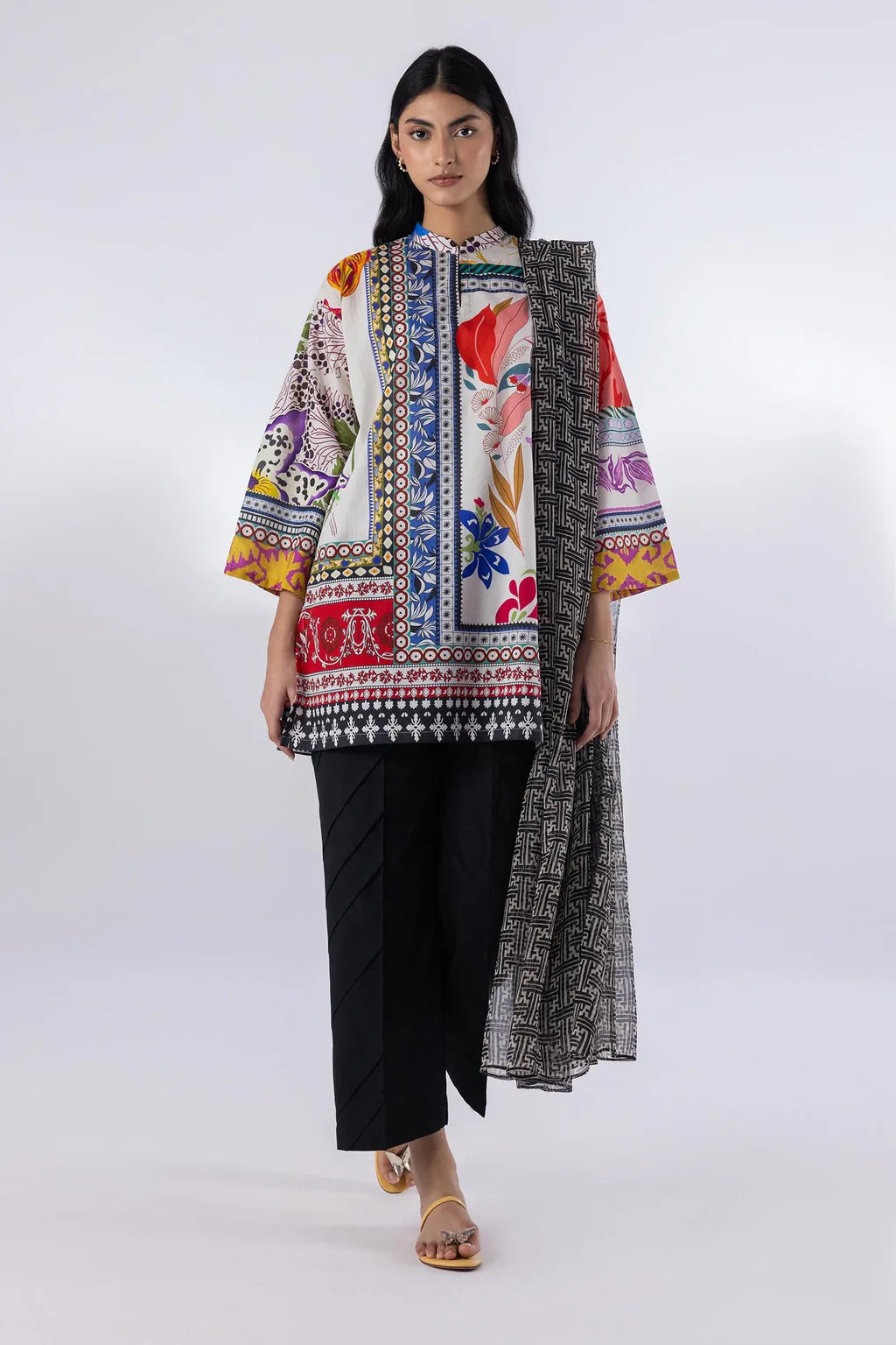 Sana Safinaz Printed 2-Piece Lawn Suit – Multi-Color & Jet Black