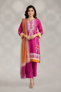 J. Lawn Embroidered Stitched 3-Piece Suit - Magenta Pink