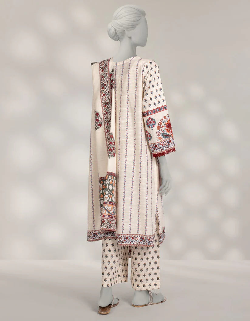 J. Khaddar Printed Stitched 3-Piece Suit - Off-White