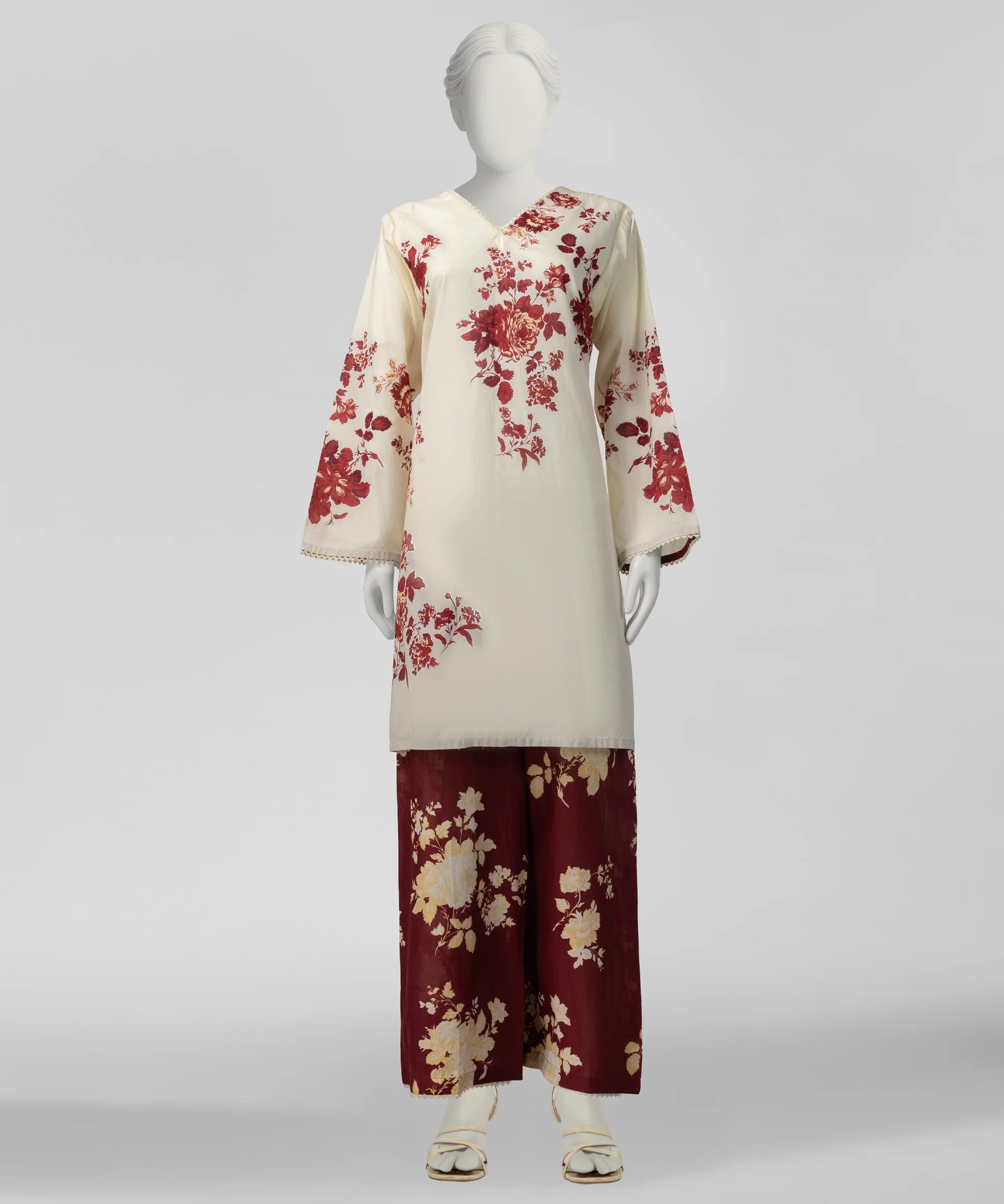 J. Lawn Printed Stitched 2-Piece Suit - Cream