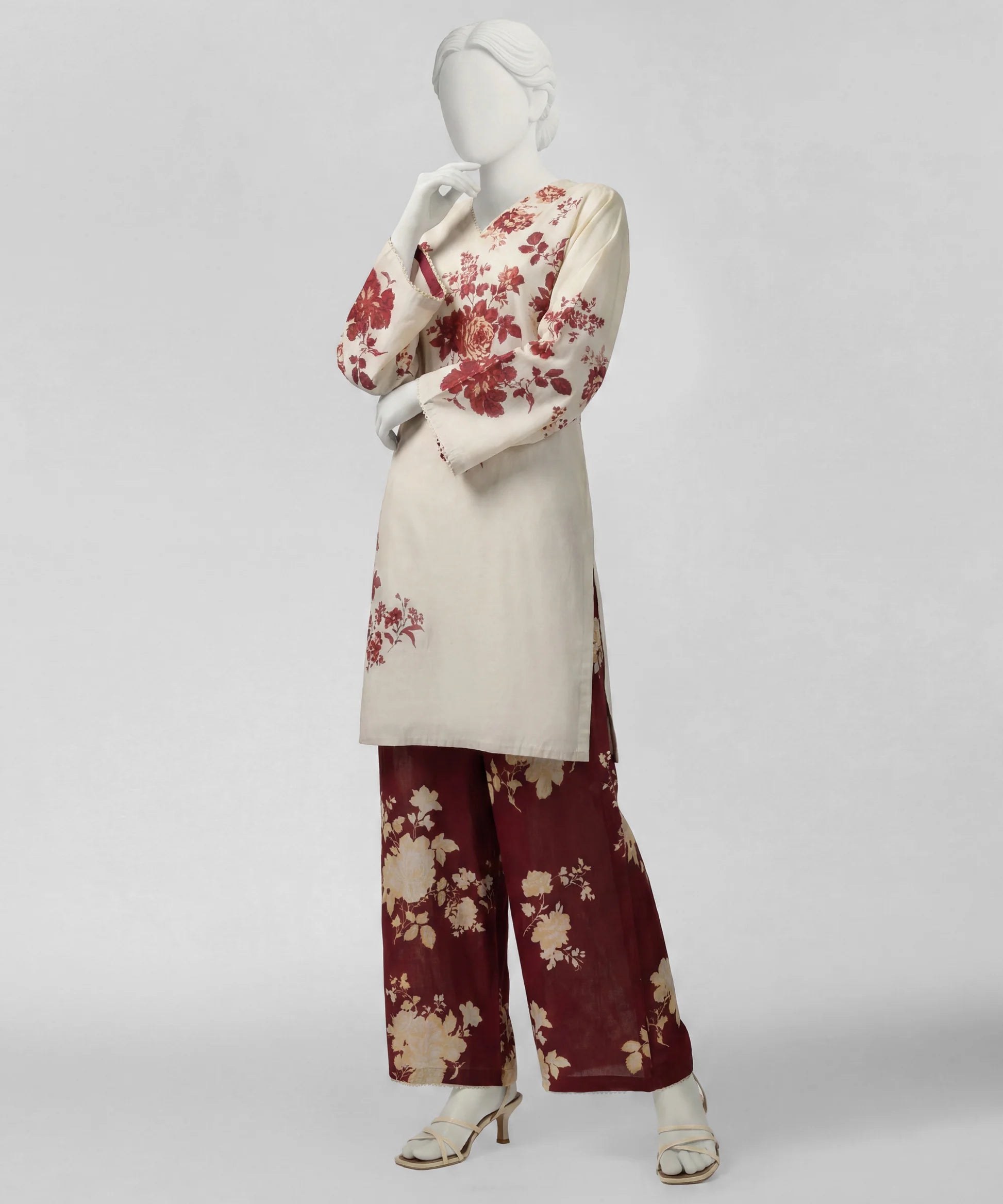 J. Lawn Printed Stitched 2-Piece Suit - Cream