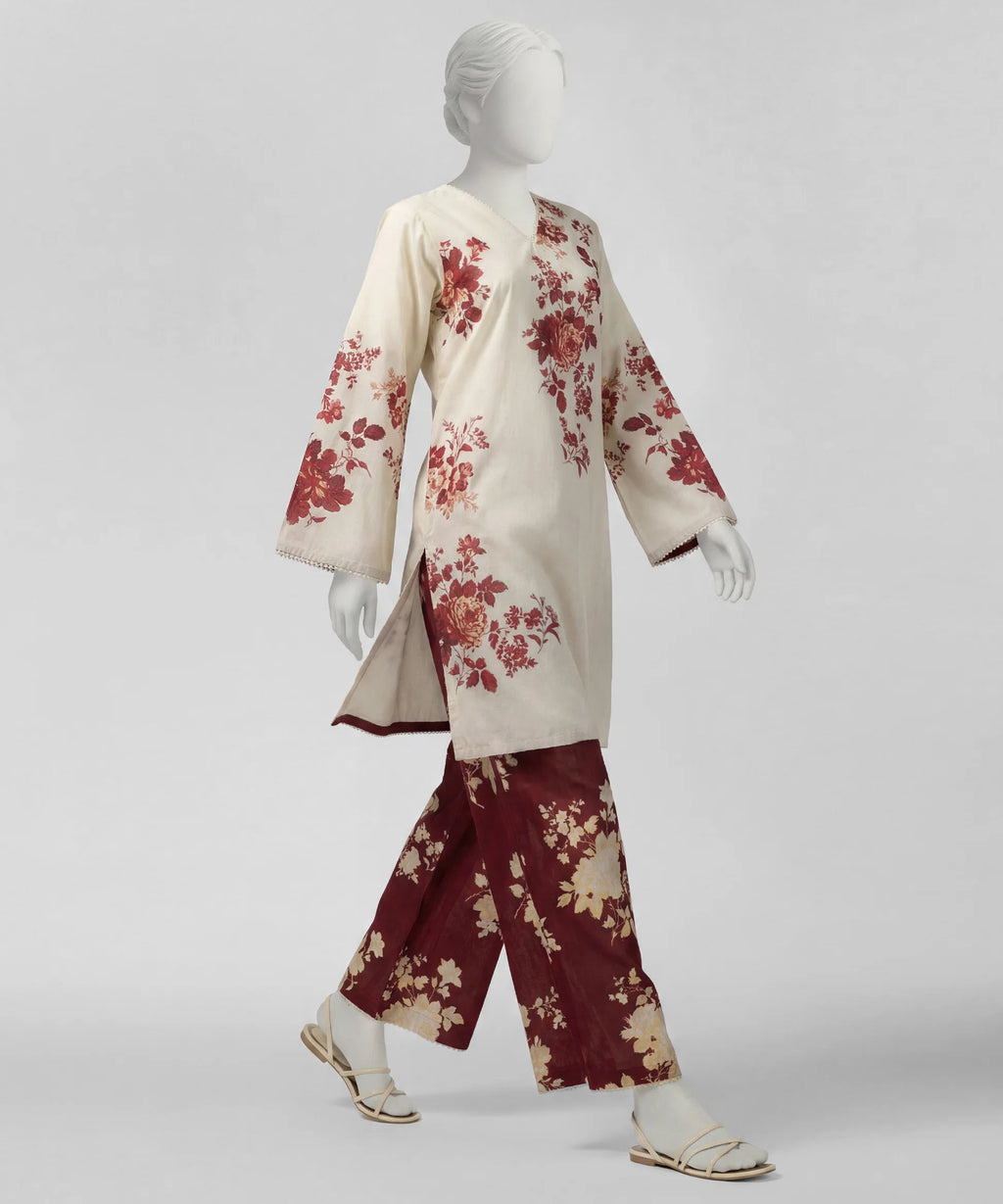 J. Lawn Printed Stitched 2-Piece Suit - Cream