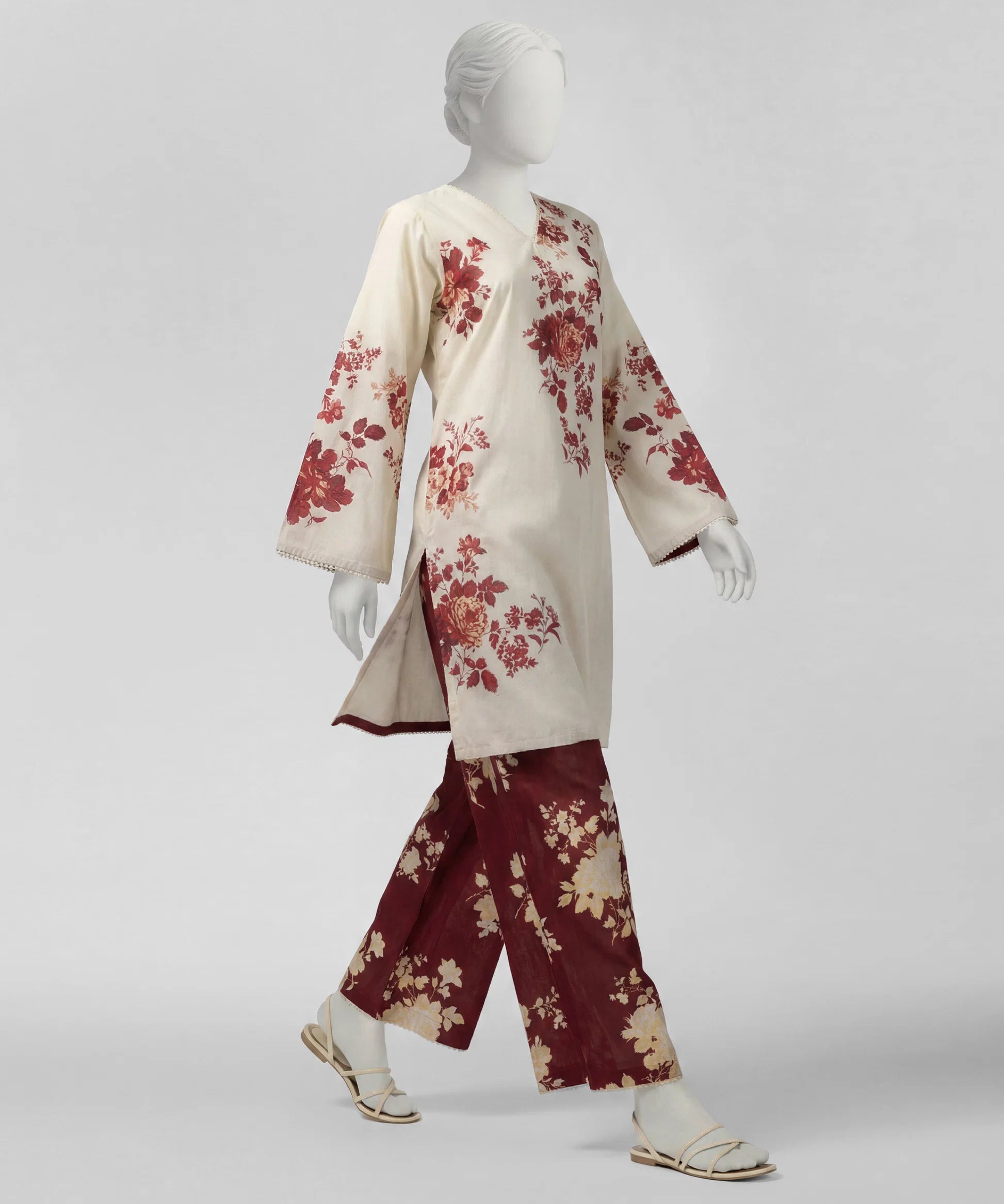 J. Lawn Printed Stitched 2-Piece Suit - Cream