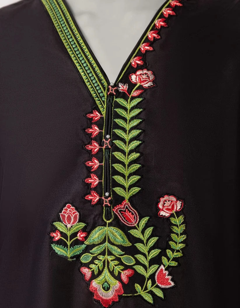 J. Lawn Embroidered Stitched 3-Piece Suit - Black